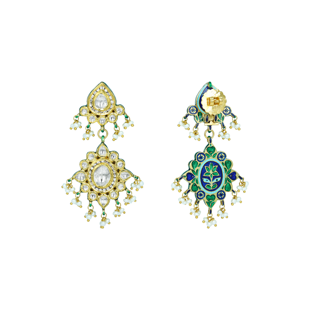 Chandelier Polki Earrings with Pearls and Intricate Craftsmanship